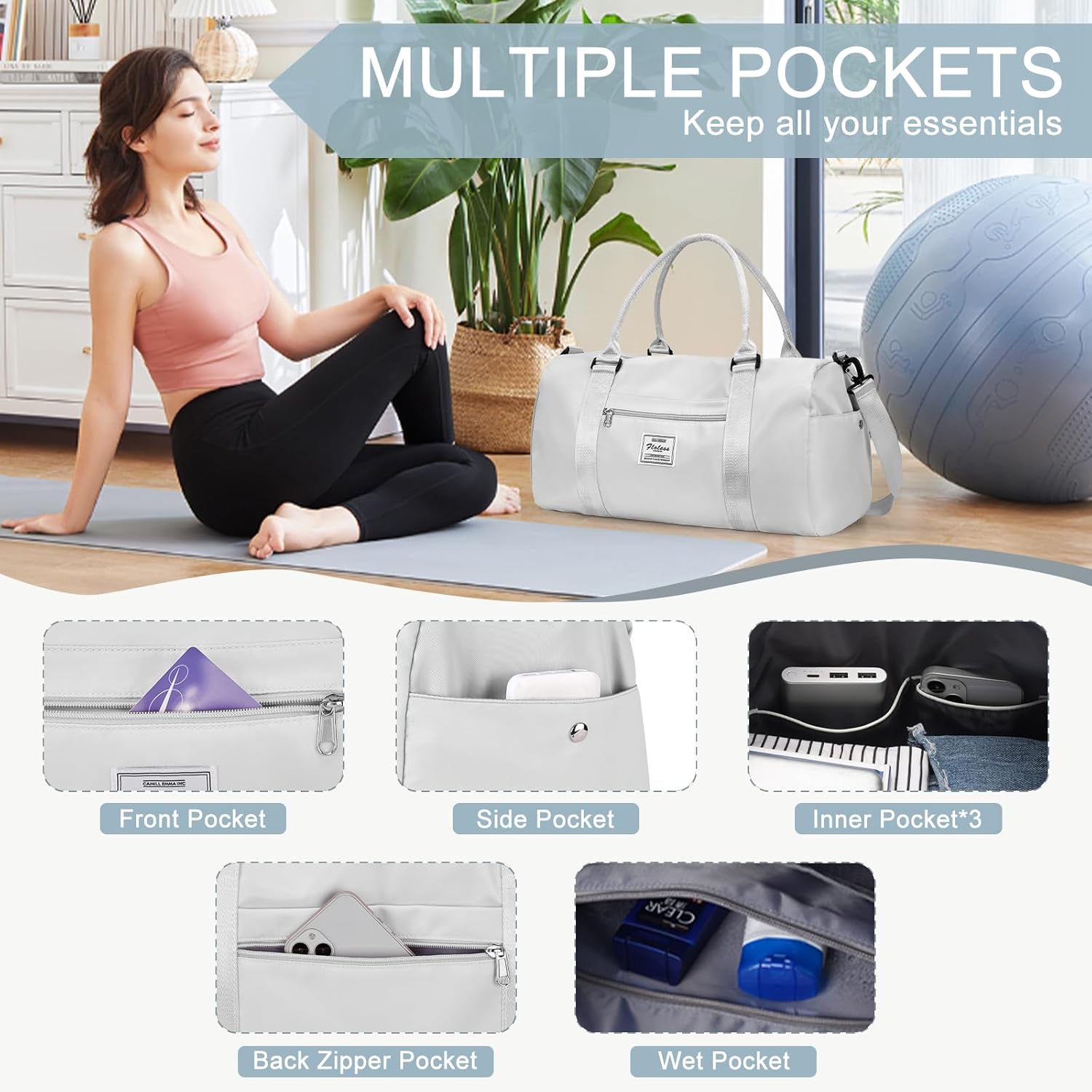 Gym Bag for Women with Shoes Compartment,Small Duffel Bag Sport bag with Toiletry Bag Overnight