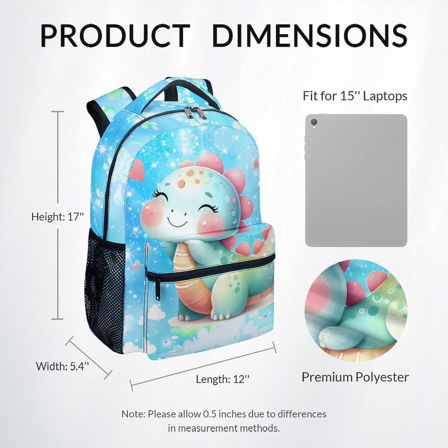 School Bag for Girls - Dinosaur Backpack for Kids Child - Cute Back to School Gifts - 17 Inch Toddler Bookbag Essentials for Elementary Kindergarten