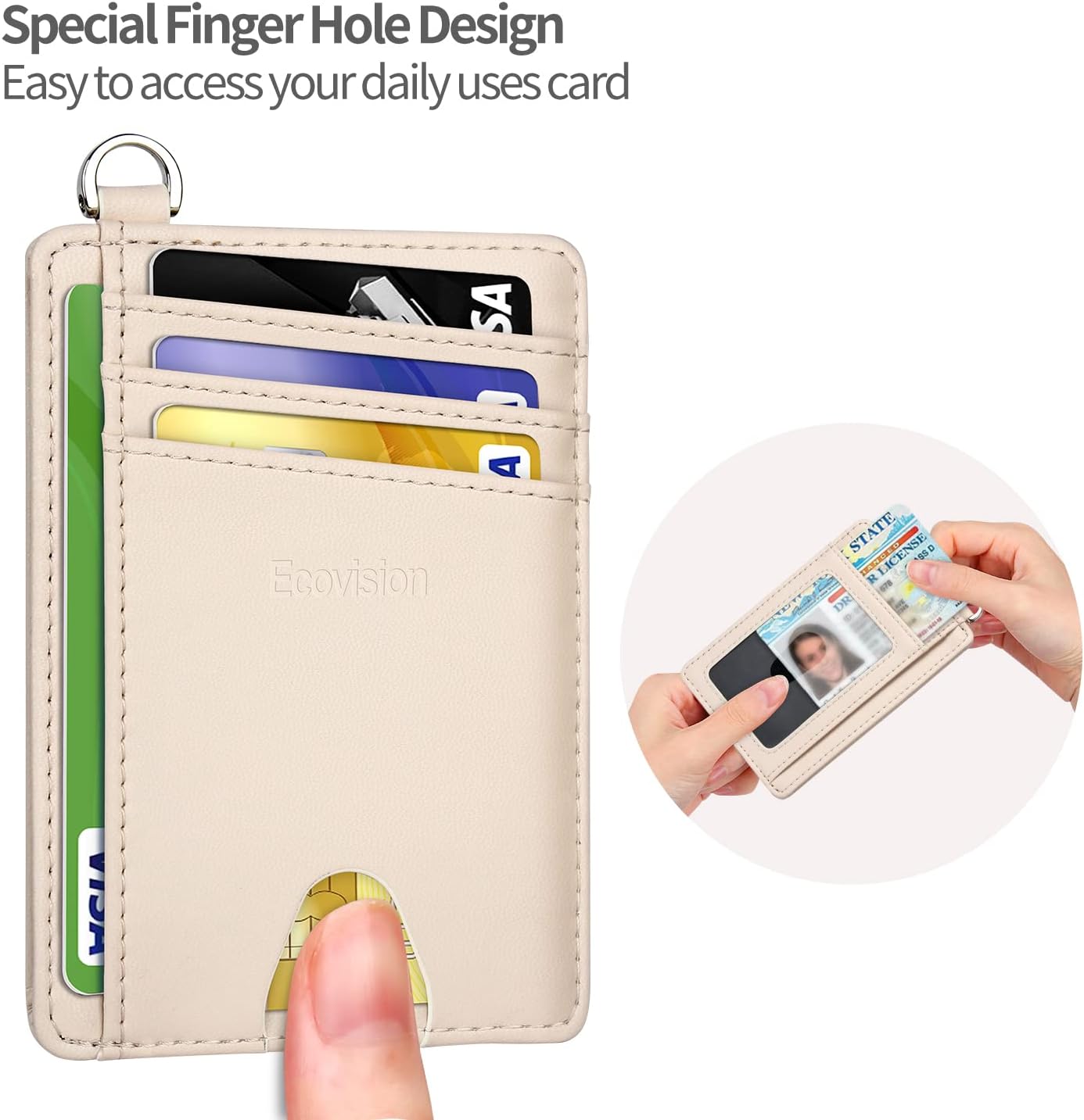 EcoVision Slim Minimalist Front Pocket Wallet, RFID Blocking Credit Card Holder Wallet with Detachable D-Shackle for Men Women