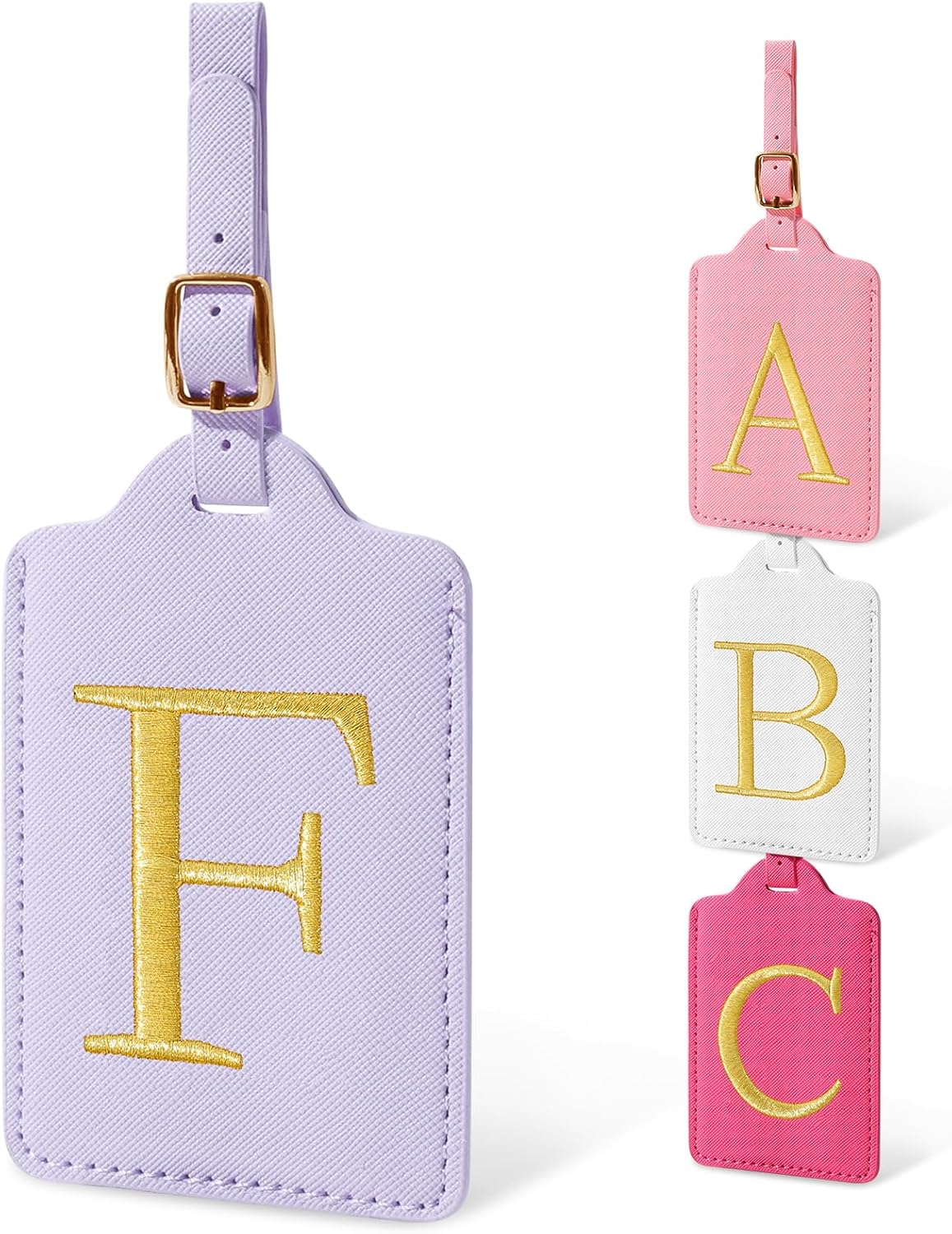 Initial Letter Luggage Tags for Suitcases, Embroidered Monogrammed Suitcase Luggage Identifier Name Tag, PU Leather TSA Approved Luggage Tags, Bag Tags for Men Women Kids Luggage Handbags(Purple F)