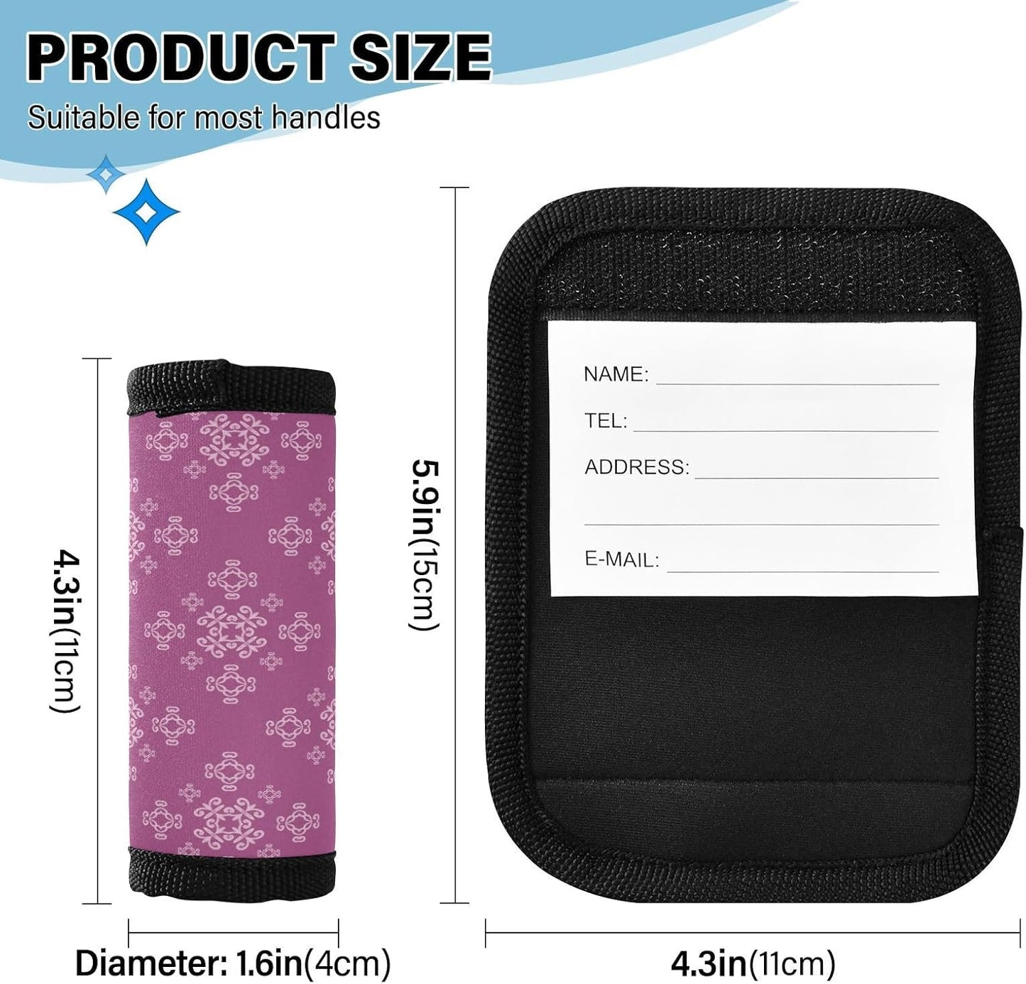 2 PC Luggage Handle Wrap Luggage Handle Covers Tags for Suitcase Bags Travel Luggage Handle Identifier Gripper Retro Purple