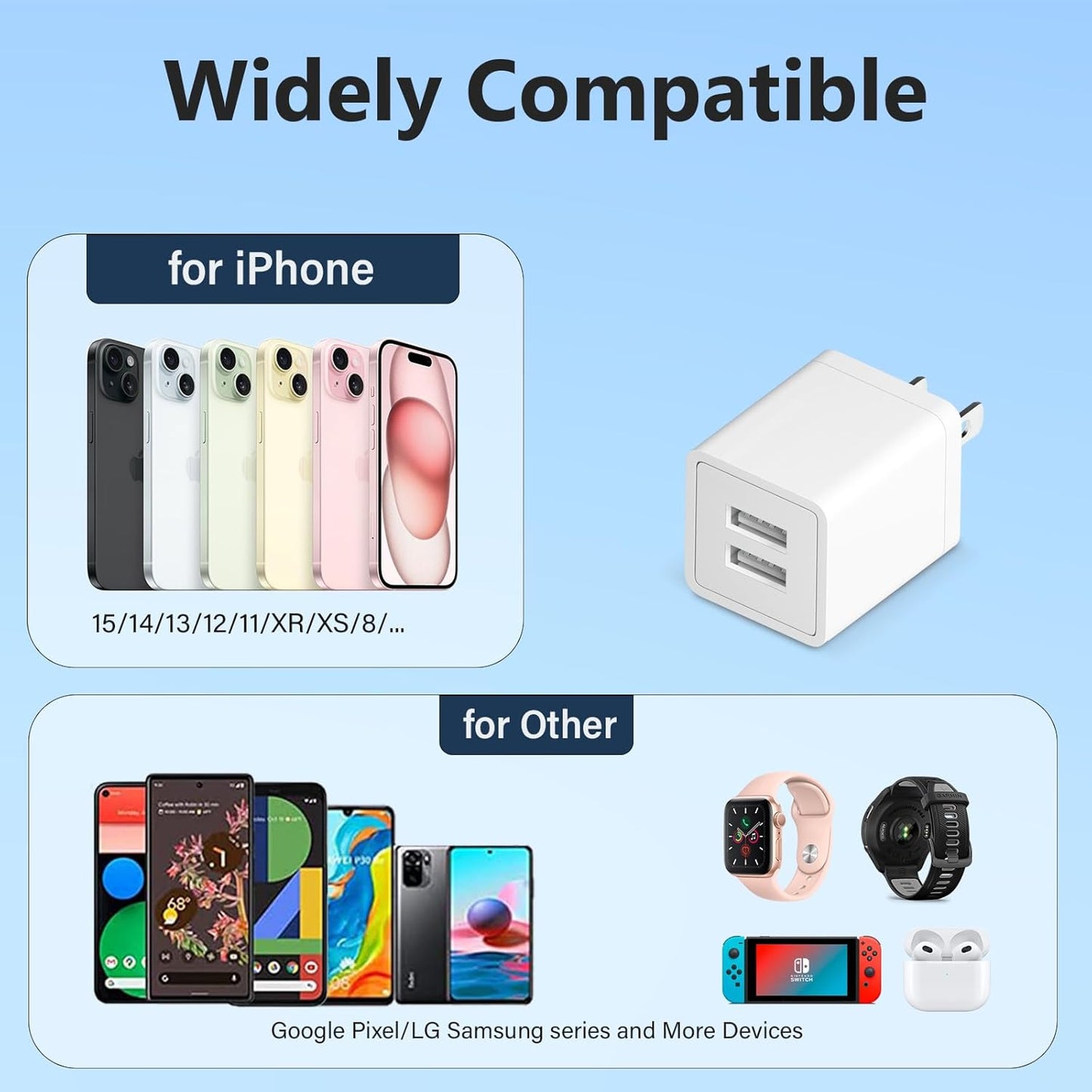 USB Charger Block, 2Pack Portable Chargers Plug, 5V 2.1A Dual USB-A Port Charging Cube,USBA Wall Charge Power Adapter Compatible with iPhone,Android,Garmin Watch,Samsung Watch,PS4 Controller and More