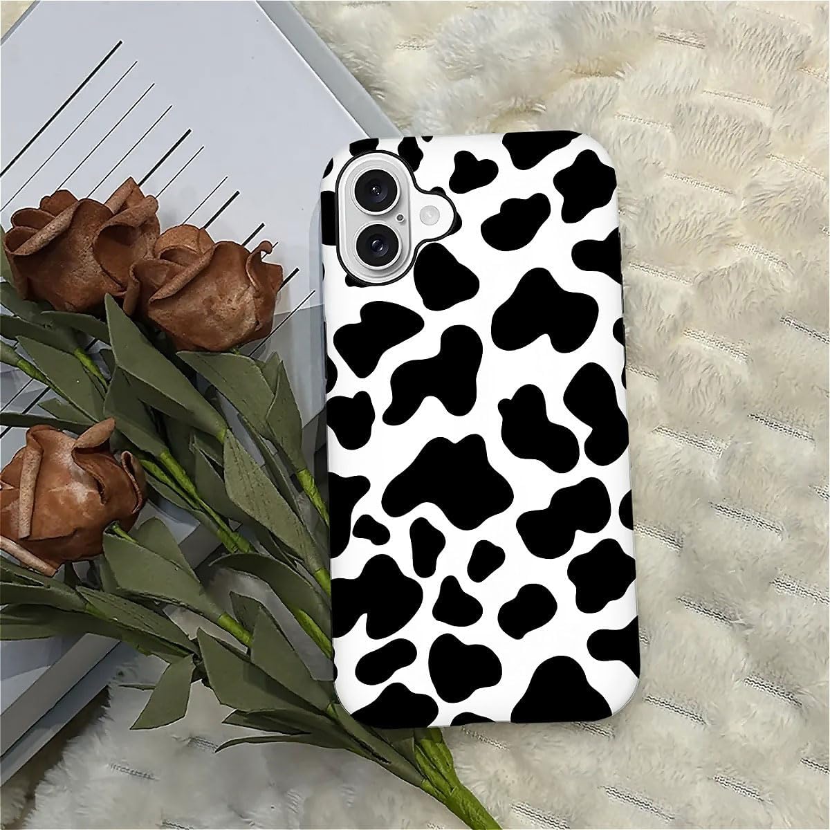 SEized Case Compatible with for iPhone 16,Black White Cow Pattern Phone Case for Girl Women Boy Men,Durable Protection Phone Case for iPhone 16