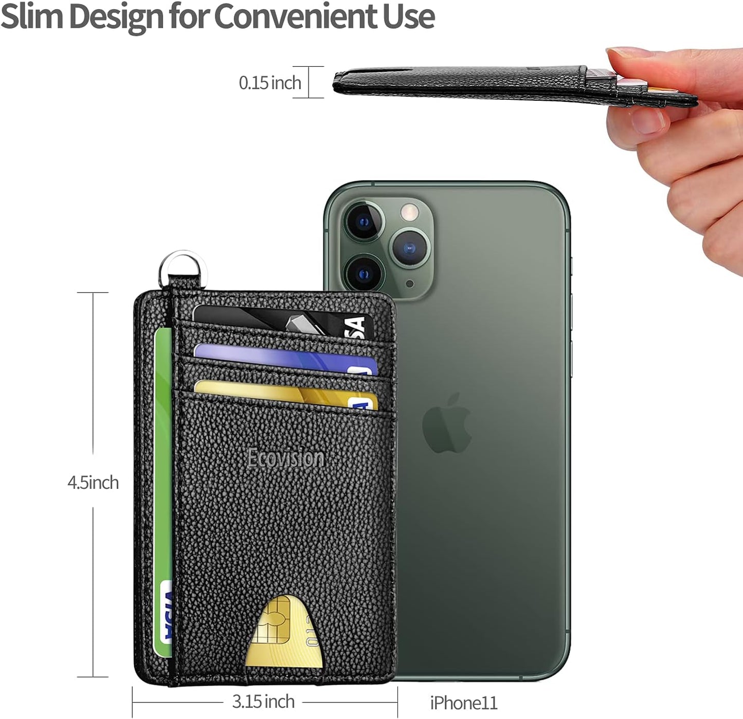 EcoVision Slim Minimalist Front Pocket Wallet, RFID Blocking Credit Card Holder Wallet with Detachable D-Shackle for Men Women