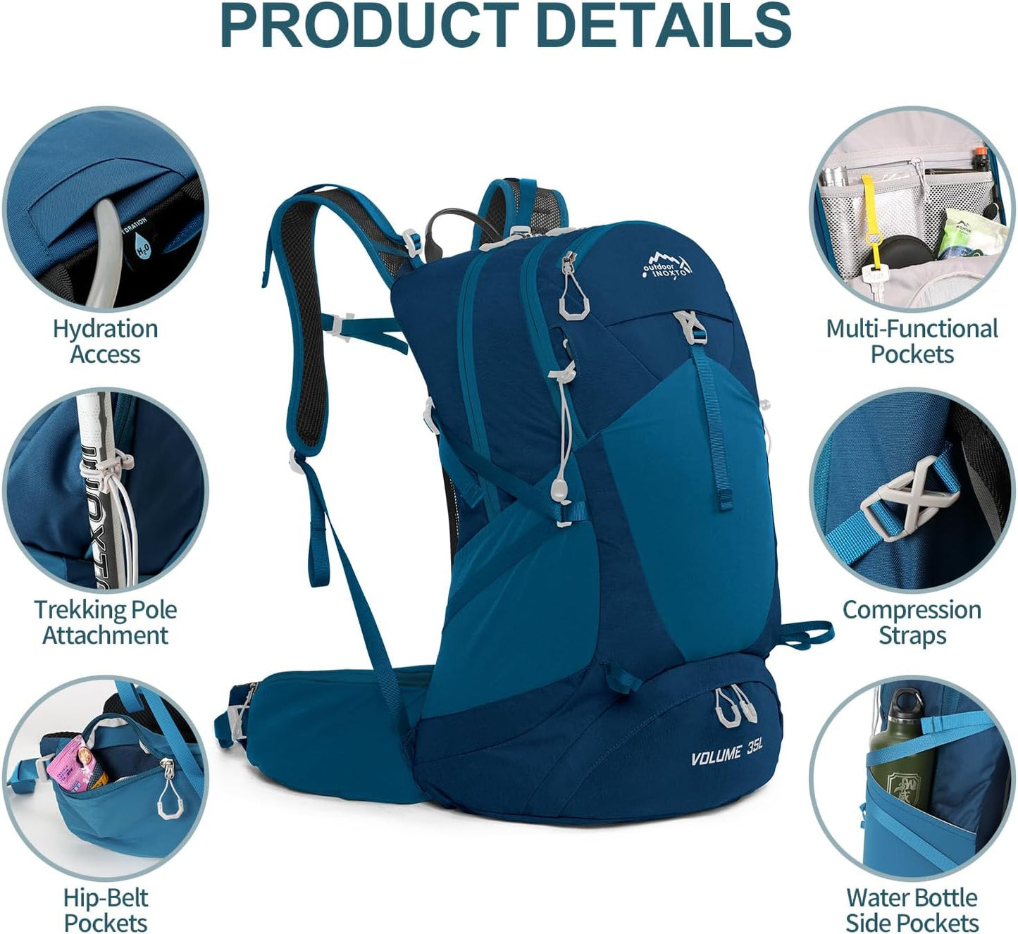 Hiking Backpack, Waterproof Hiking Daypack with 3L Water Bladder and Rain Cover, Lightweight Travel Camping Backpack for Men Women (Blue)