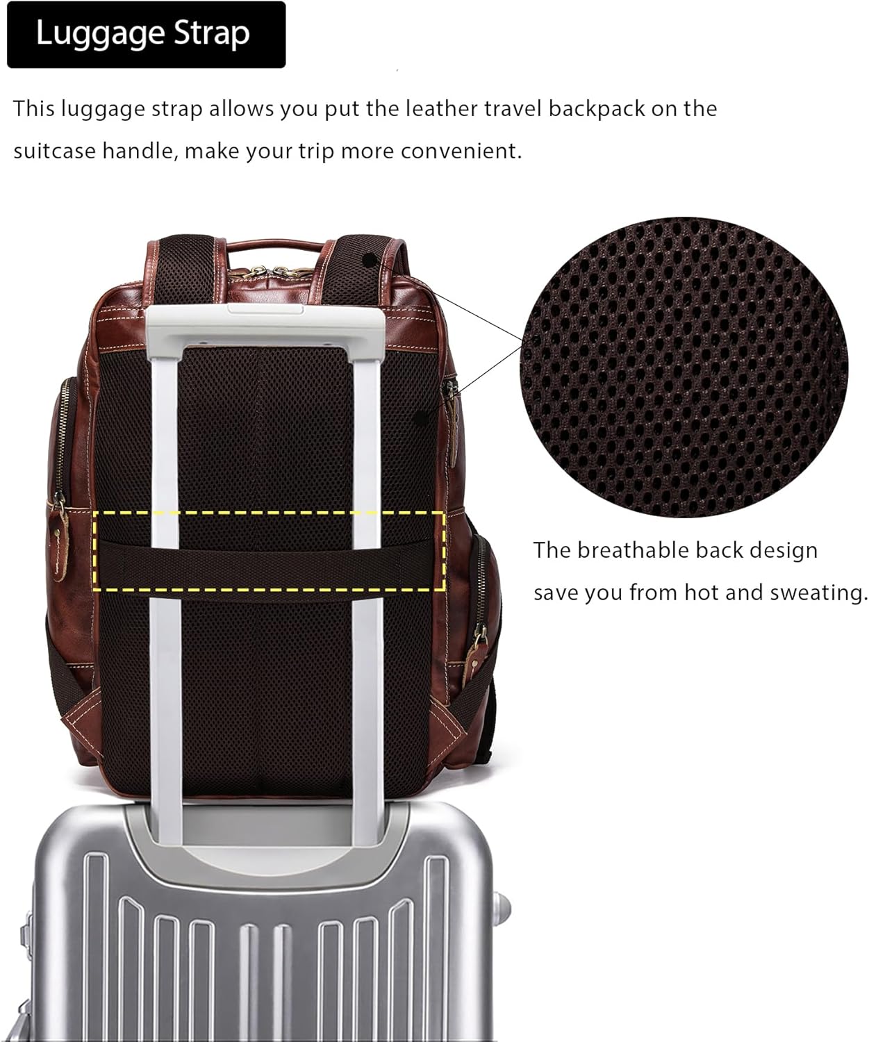LANNSYNE Full Grain Leather Backpack For Men, Fits 16" Laptop, Coffee