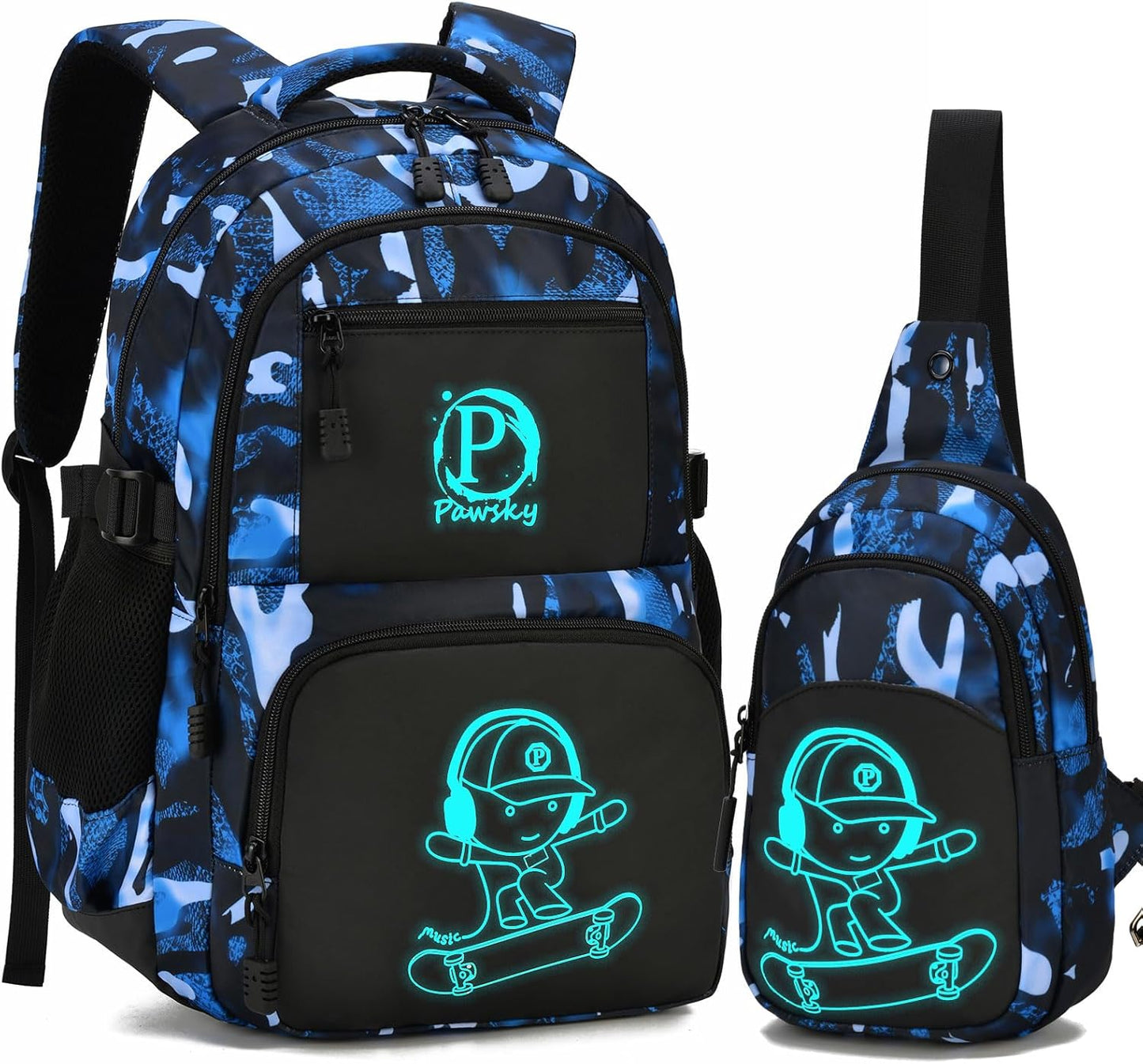 School Backpack for Boys, Waterproof Laptop Backpack with USB Charging Port, Anime Cartoon Luminous Backpack Lightweight Kids Bookbag for Teen Boys