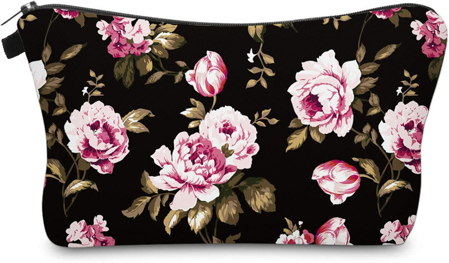 Cute Travel Makeup Bag Cosmetic Bag Small Pouch Gift for Women (Flowers)
