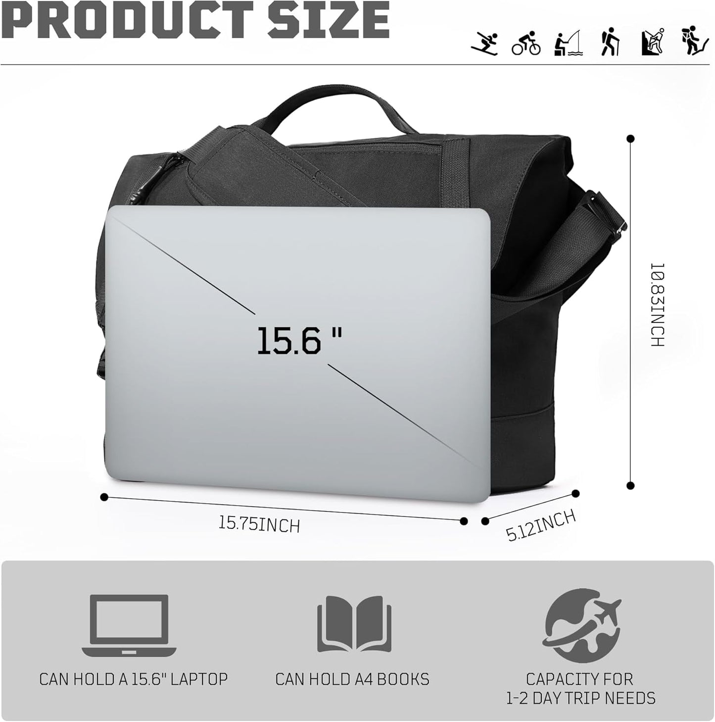 1TG Messenger Bag for Men,Laptop Bag 15.6 Inch Tactical Waterproof Nylon Crossbody Shoulder