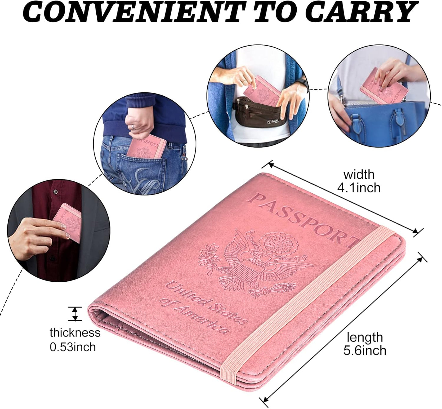 HerriaT Passport and Vaccine Card Holder Combo,Cover Case with CDC Vaccination Card Slot, Leather Travel Documents Organizer Protector, with RFID Blocking, for Women and Men