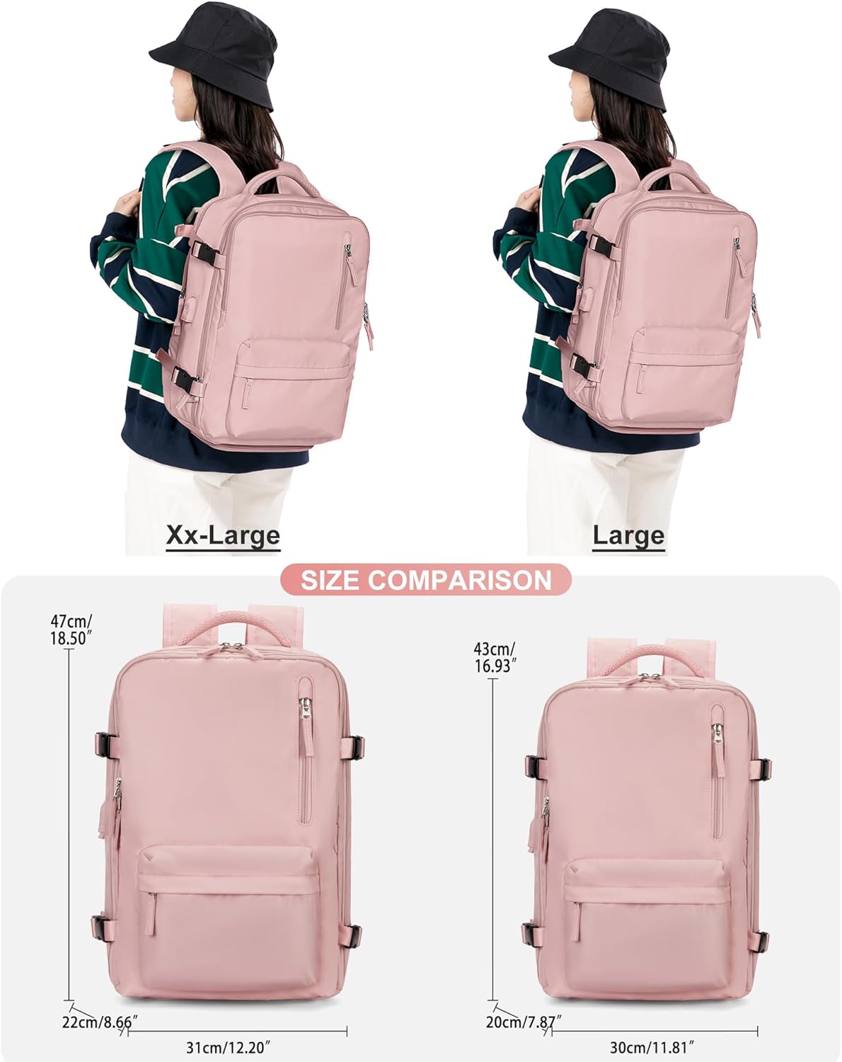 VGCUB Large Travel Backpack Bag for Women Men,Carry on Backpack,17 Inch Laptop Business Work Waterproof Backpack with Laptop Compartment,Person Item Flight Approved,Mochila de Viaje,Pink Large