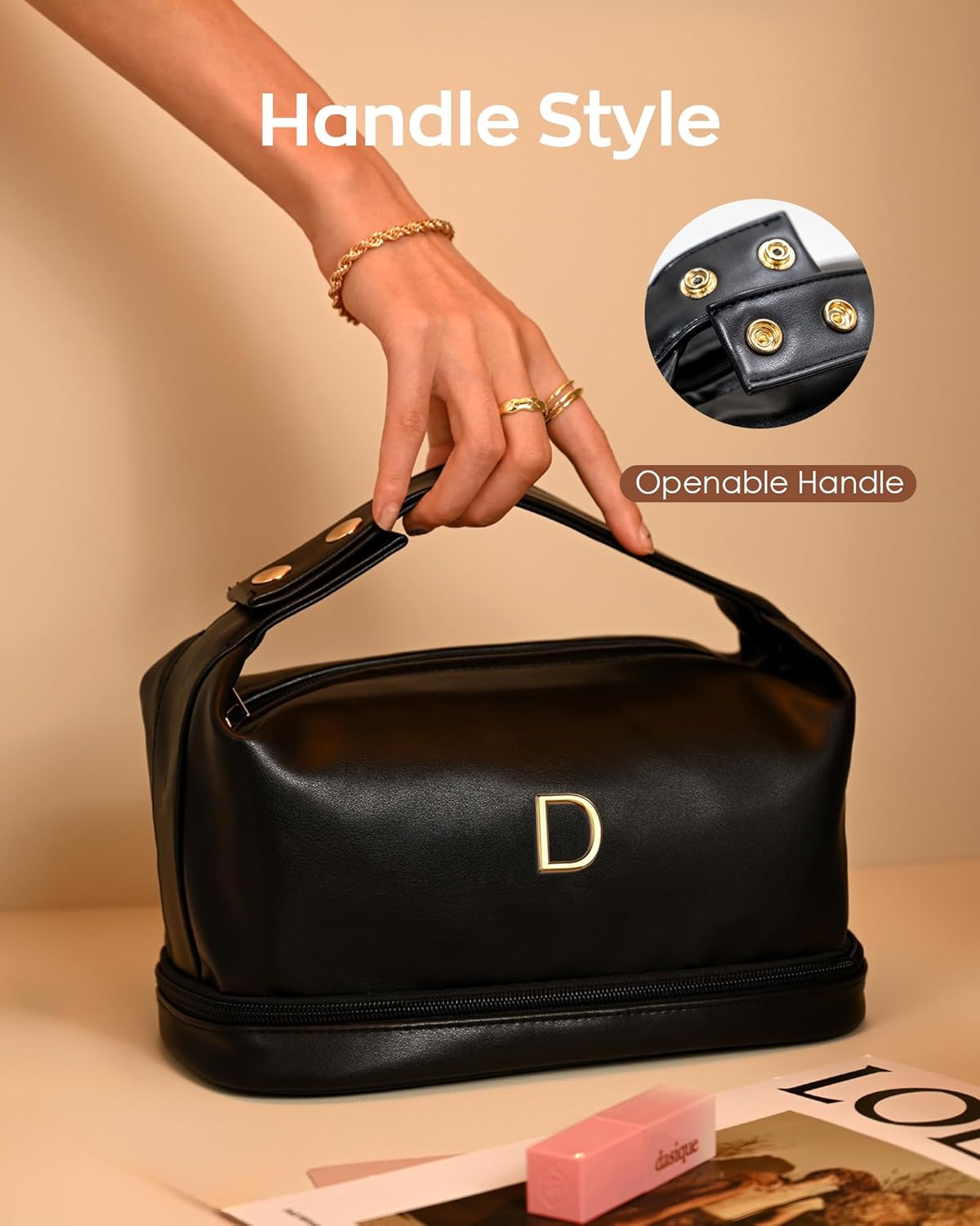 Initial Makeup Bag Personalized Bags with Handle, Gifts for Women In Their 20S Cosmetic Bag, Bridal