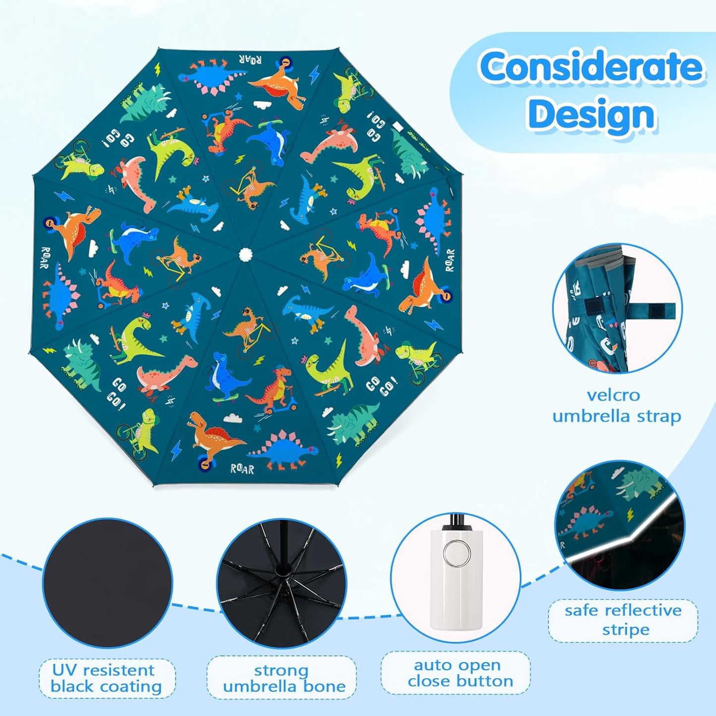 Kids Folding Umbrella Toddler Umbrella with UV Protection Portable Auto Open/Close Anti-rebound