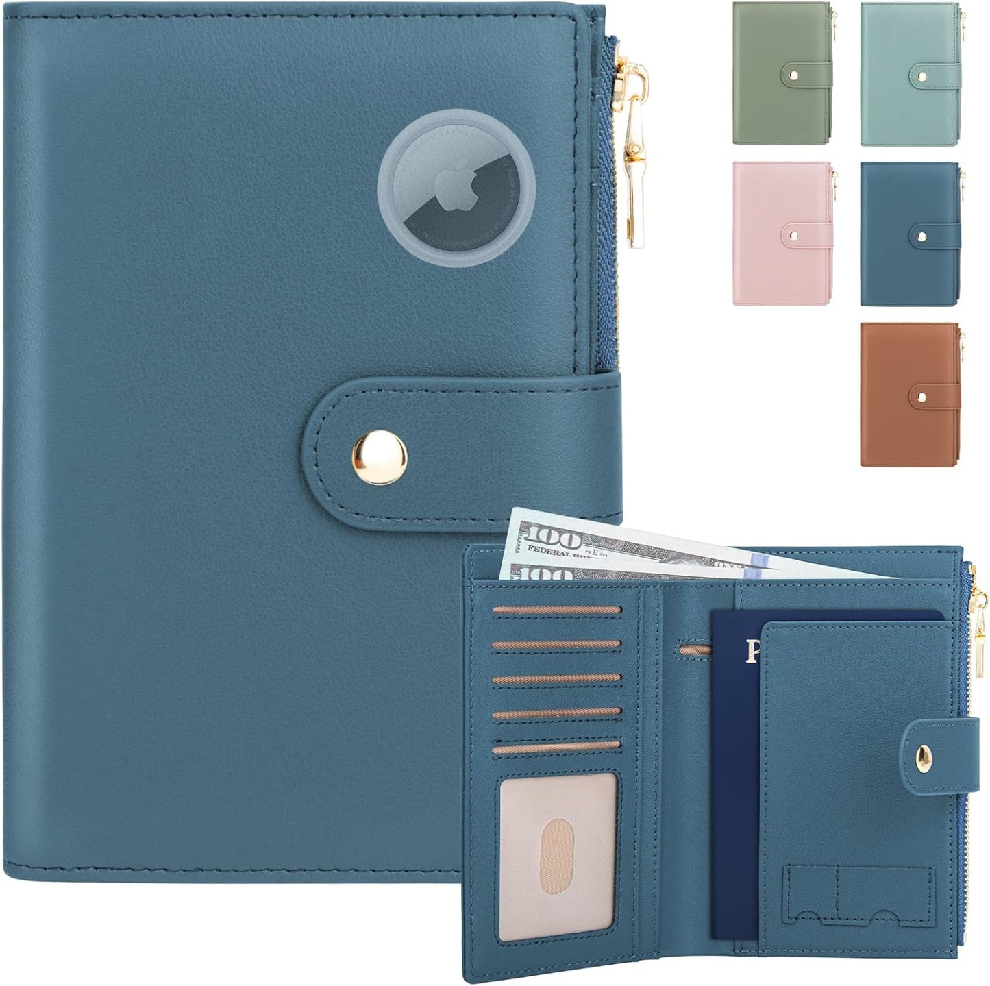 Passport Holder for Travel Women, RFID Blocking Passport Wallet with Airtag Slot, PU Leather Passport Cover Travel Wallet with Zippered Coins Pocket for Travel Essentials