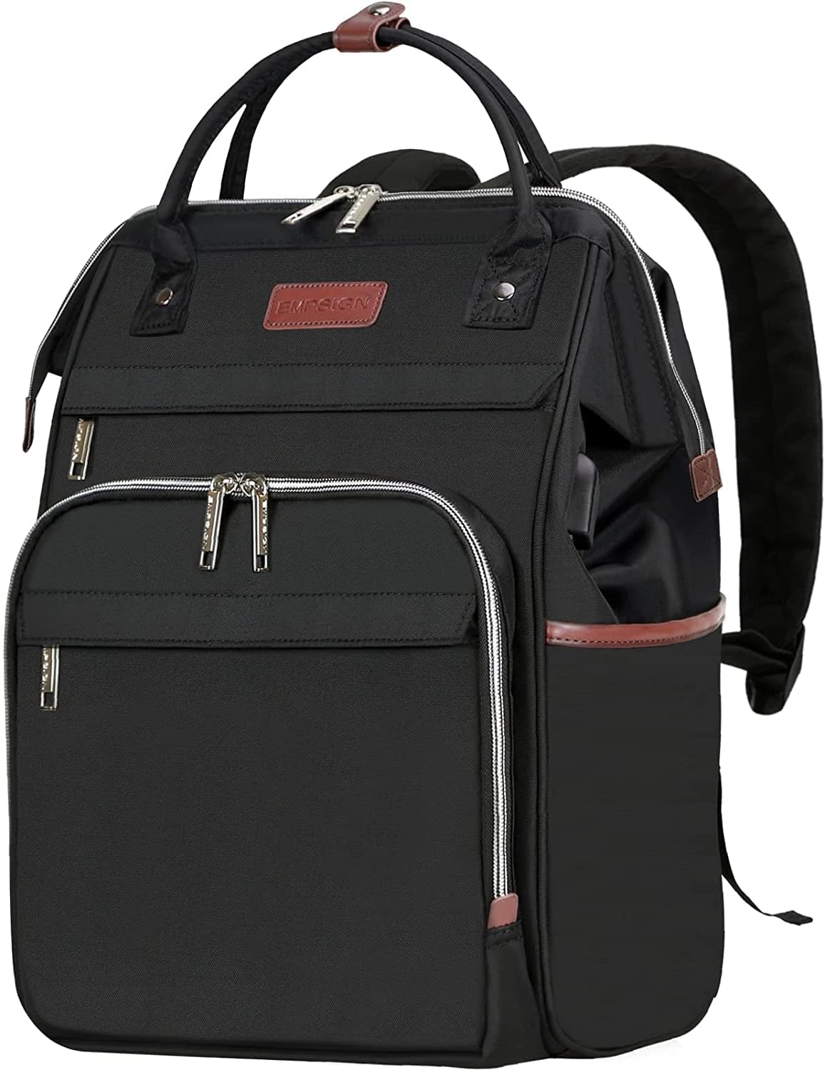 EMPSIGN 15.6 Inch Laptop Backpack for Women, Computer Travel Business Work Bag, Water Repellent College Casual Daypack with USB Port, Black