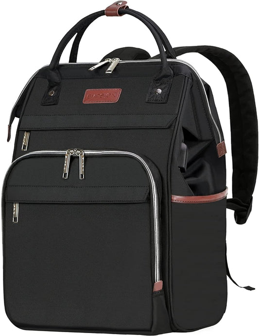 EMPSIGN 15.6 Inch Laptop Backpack for Women, Computer Travel Business Work Bag, Water Repellent College Casual Daypack with USB Port, Black