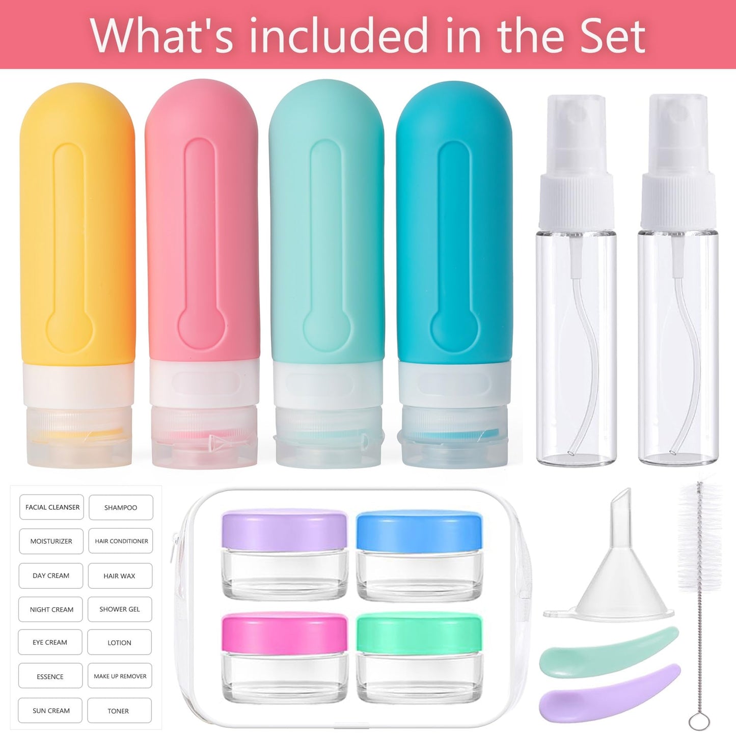 16pack Travel Bottles for Toiletries, TSA Approved LeakProof Squeezable Silicone Toiletry