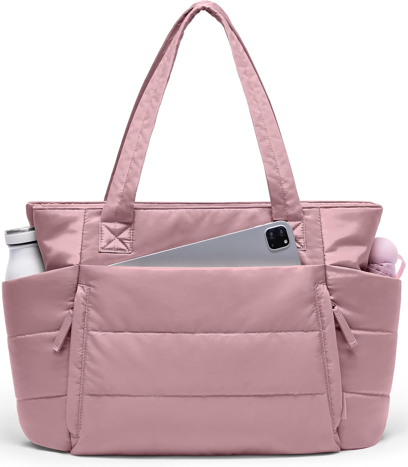 Tote Bag for Women with Zipper, Quilted Puffer Tote Bag with Compartments, Lightweight Puffy Work Bags for Women Travel