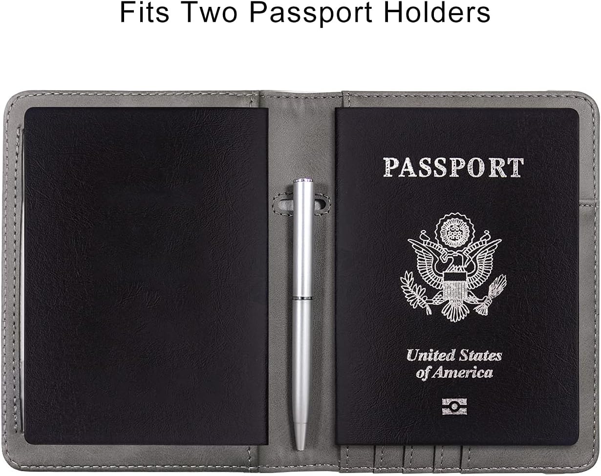 WALNEW Passport Holder for Travel, RFID Passport Cover Wallet for Women Men, PU Leather Passport Book Card Holder Case with Pen, Travelling Essentials for Flying
