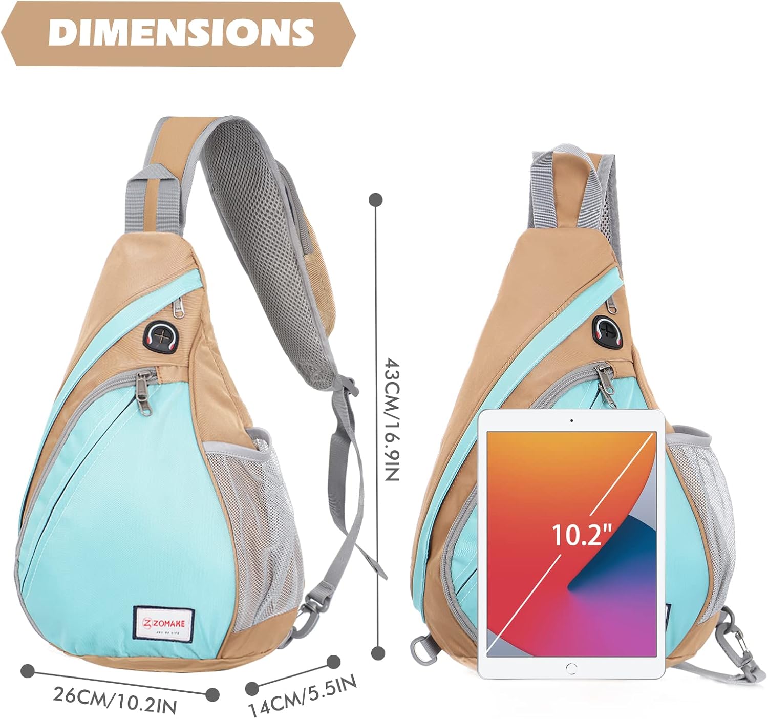 ZOMAKE Sling Bag,Small Crossbody Sling Backpack,Water Resistant Shoulder Daypack for Travel,Anti