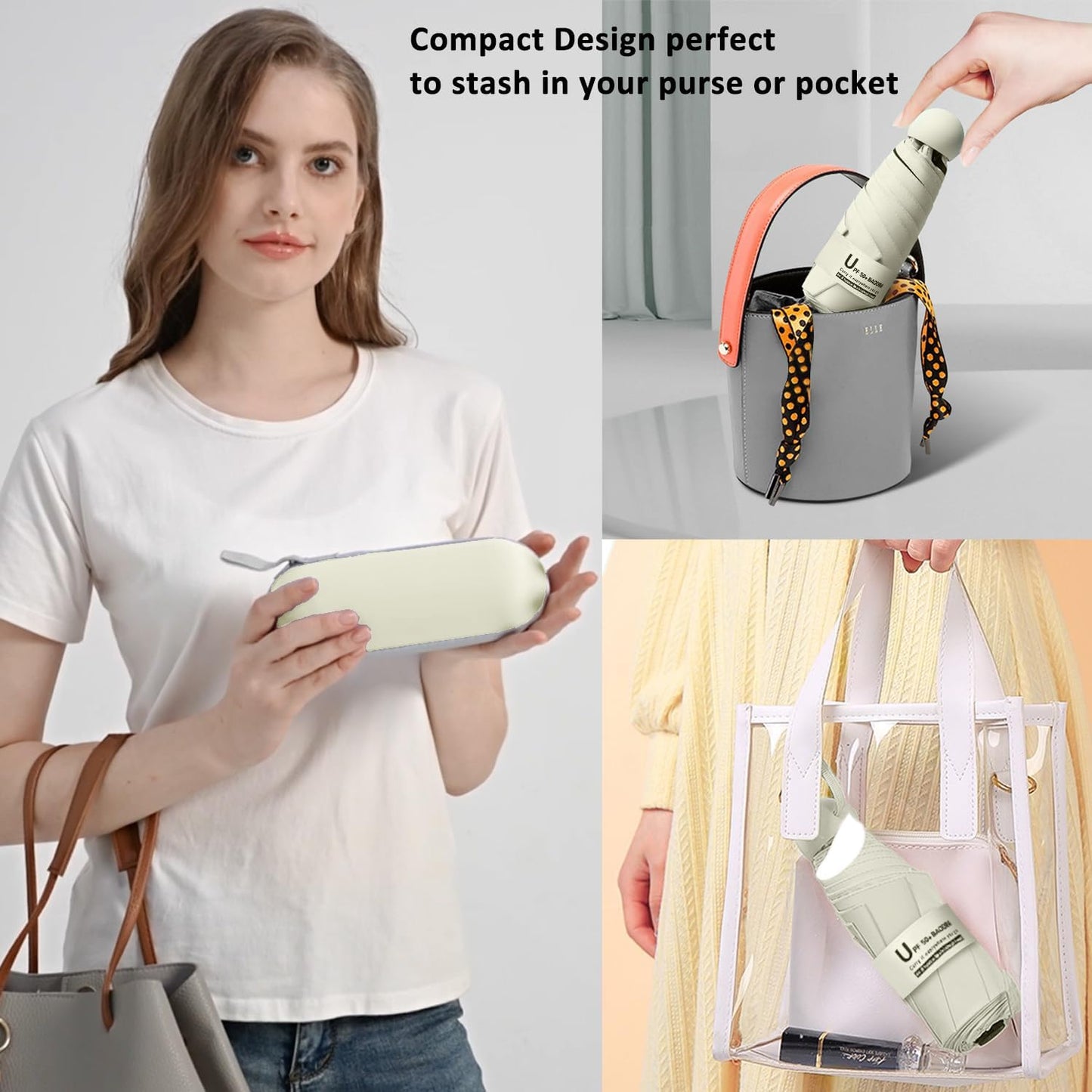 BAODINI Travel Essentials Mini Umbrella for Purse With Case Small Compact UV Sun Protection