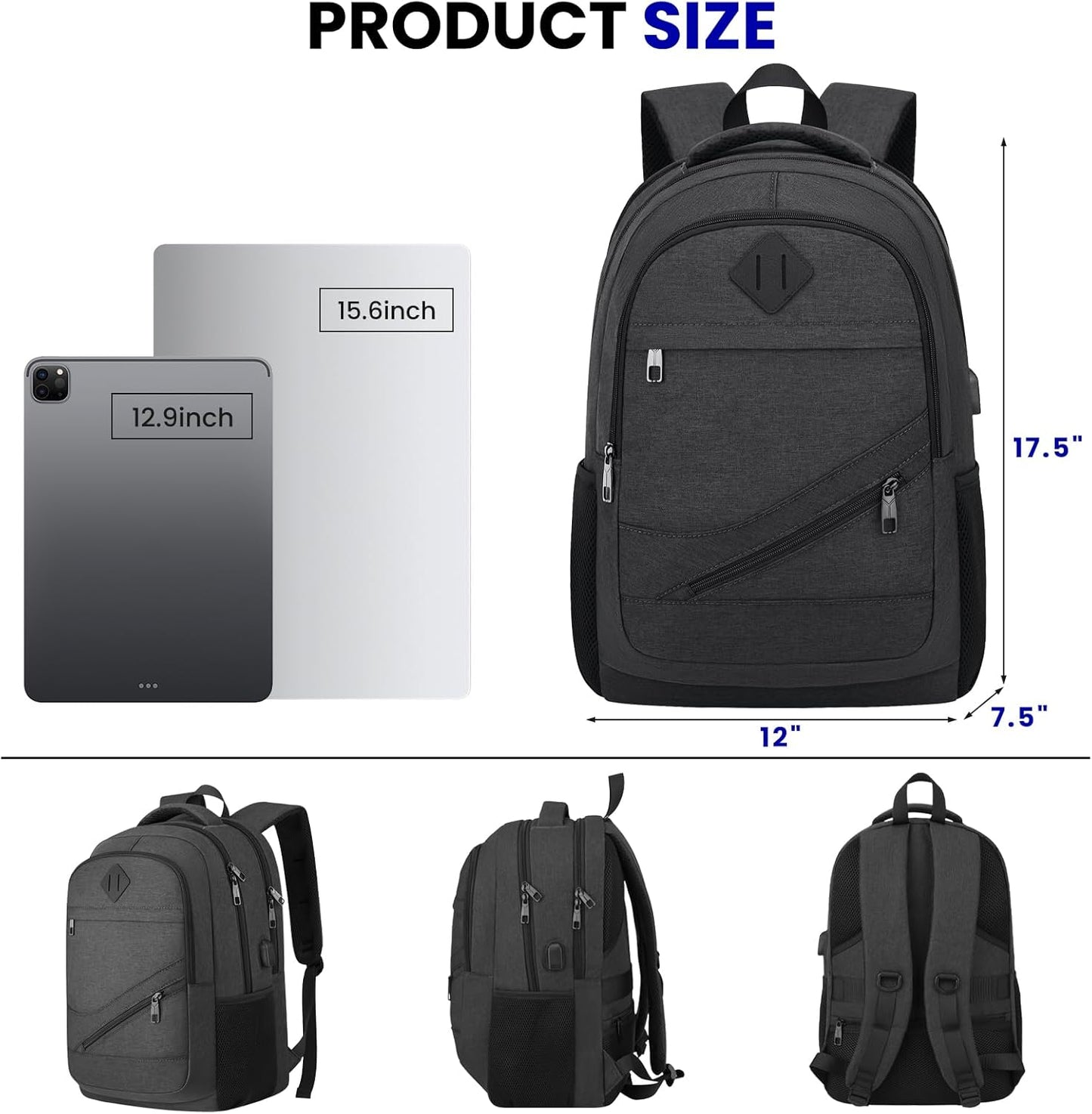 School Laptop Backpack for Women Men: 15.6 Inch College High School Backpacks with USB Charging Port Waterproof Travel Back Pack with Anti-theft Pockets Casual Work Daypack for Boys Students