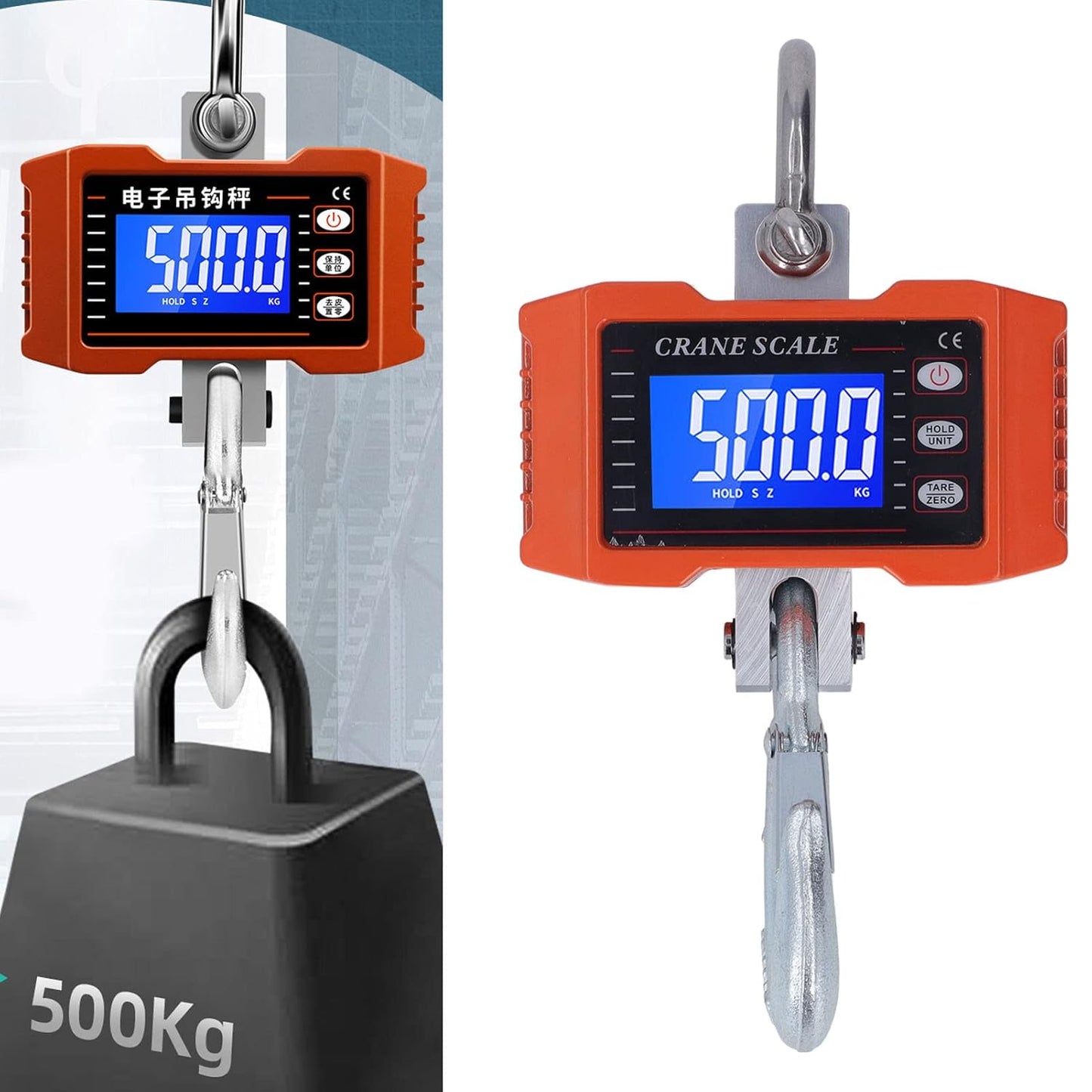 OCS P1 Digital Crane Scale, 1000KG Digital Hanging Scale, Resist Wear Luggage Scale, Heavy Duty Range Weighing Tool for Warehouse