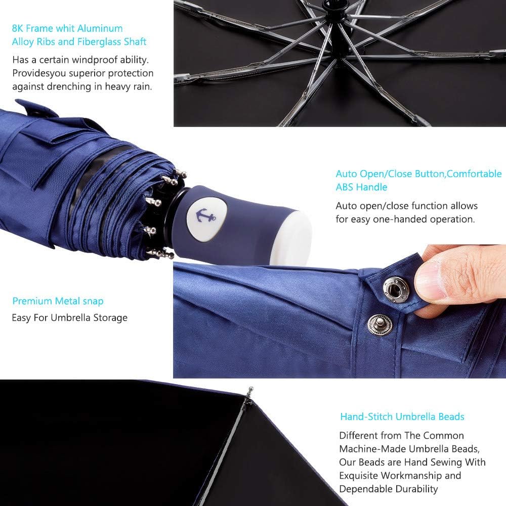 DBA FDJASGY Sun Umbrella Compact Folding Travel Umbrella Auto Open and Close for Windproof, Rainproof & 99.9% UV Protection Parasol with Black Anti-UV Coating