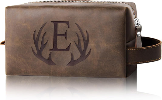 Mens Travel Toiletry Bag PU Leather Shaving Bag for Toiletries Accessories Unique Gifts for Company Anniversary Male Employee Appreciation Presents Colleague Friends Birthday Party Favor (E)