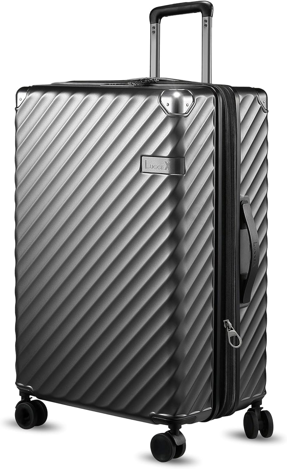 LUGGEX Luggage with Spinner Wheels, Polycarbonate Expandable Hard Shell Suitcase, Checked Large 28 Inch, Charcoal Metallic
