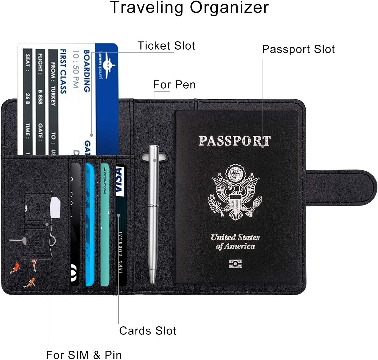 WALNEW Passport Holder for Travel, RFID Passport Cover Wallet for Women Men, PU Leather Passport Book Card Holder Case with Pen, Travelling Essentials for Flying