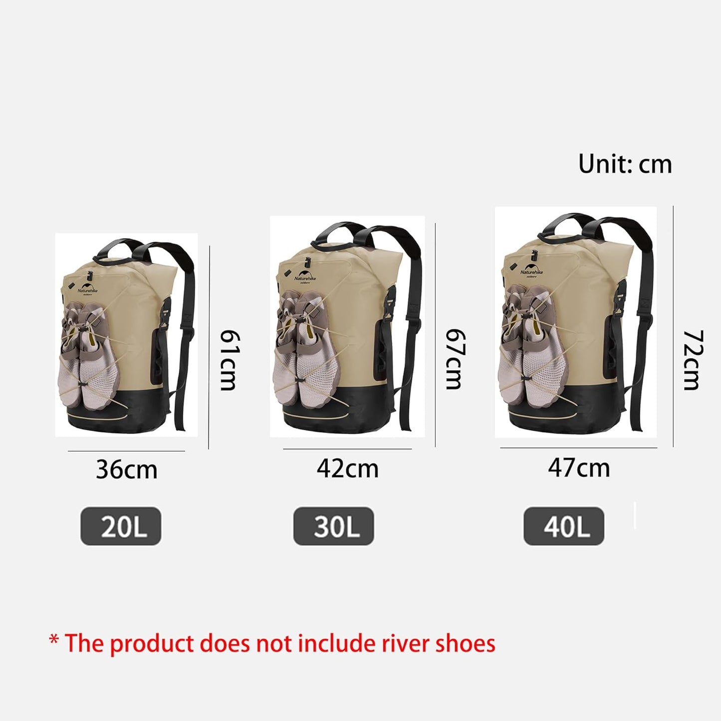 Naturehike Waterproof Backpack For Men, Hiking Backpack Waterproof Outdoor Day Pack, Lightweight Camping Travel 20L/30L/40L (Khaki, 40)