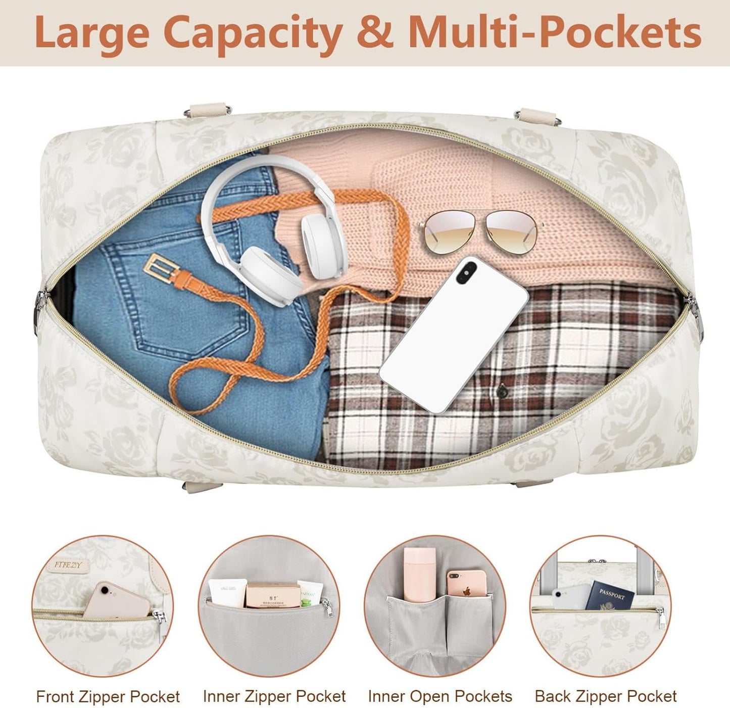 Weekender Bag for Women, Travel Duffel Bag Carry On Overnight Bag with Shoe Compartment Large Nylon
