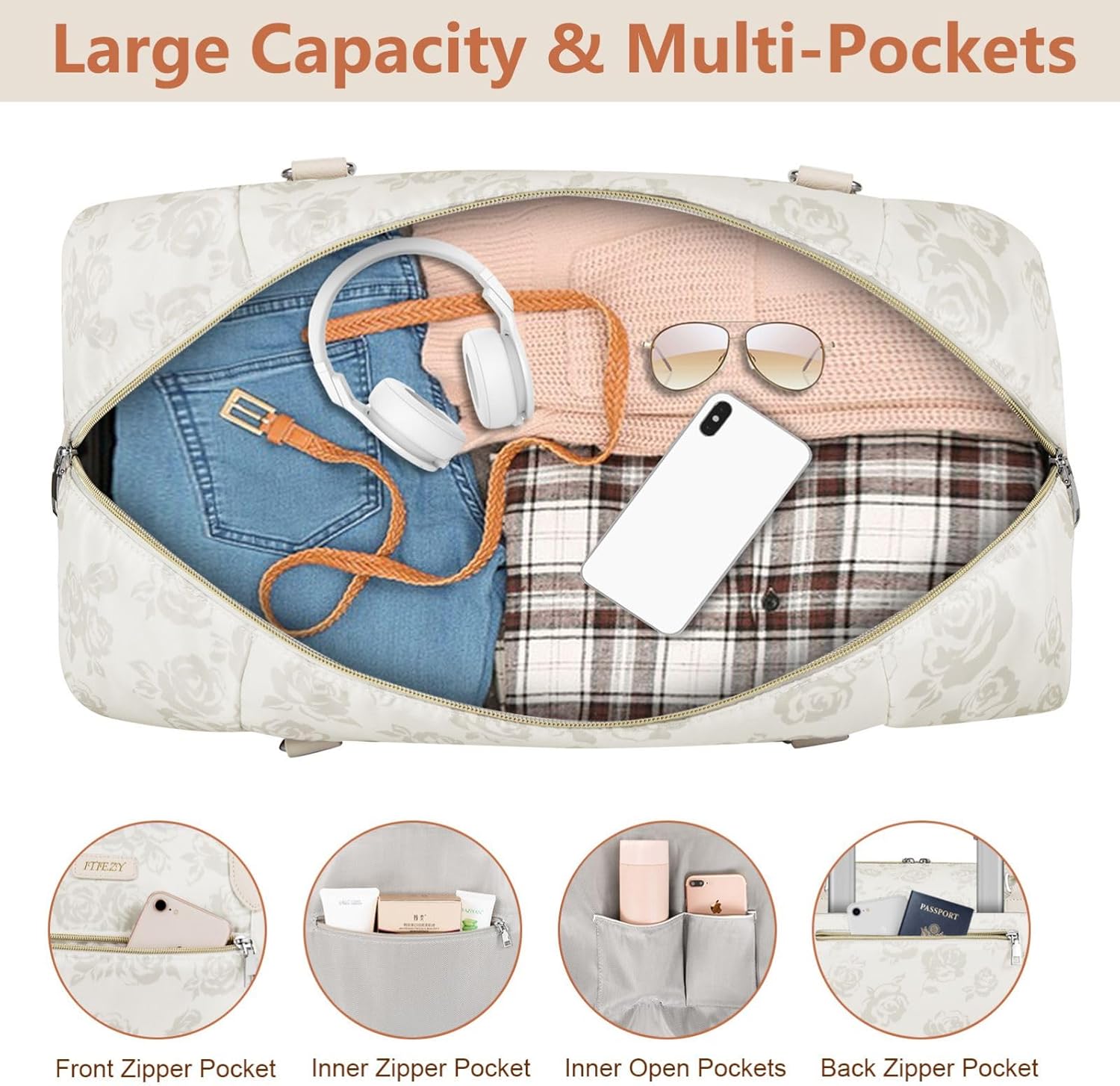Weekender Bag for Women, Travel Duffel Bag Carry On Overnight Bag with Shoe Compartment Large Nylon
