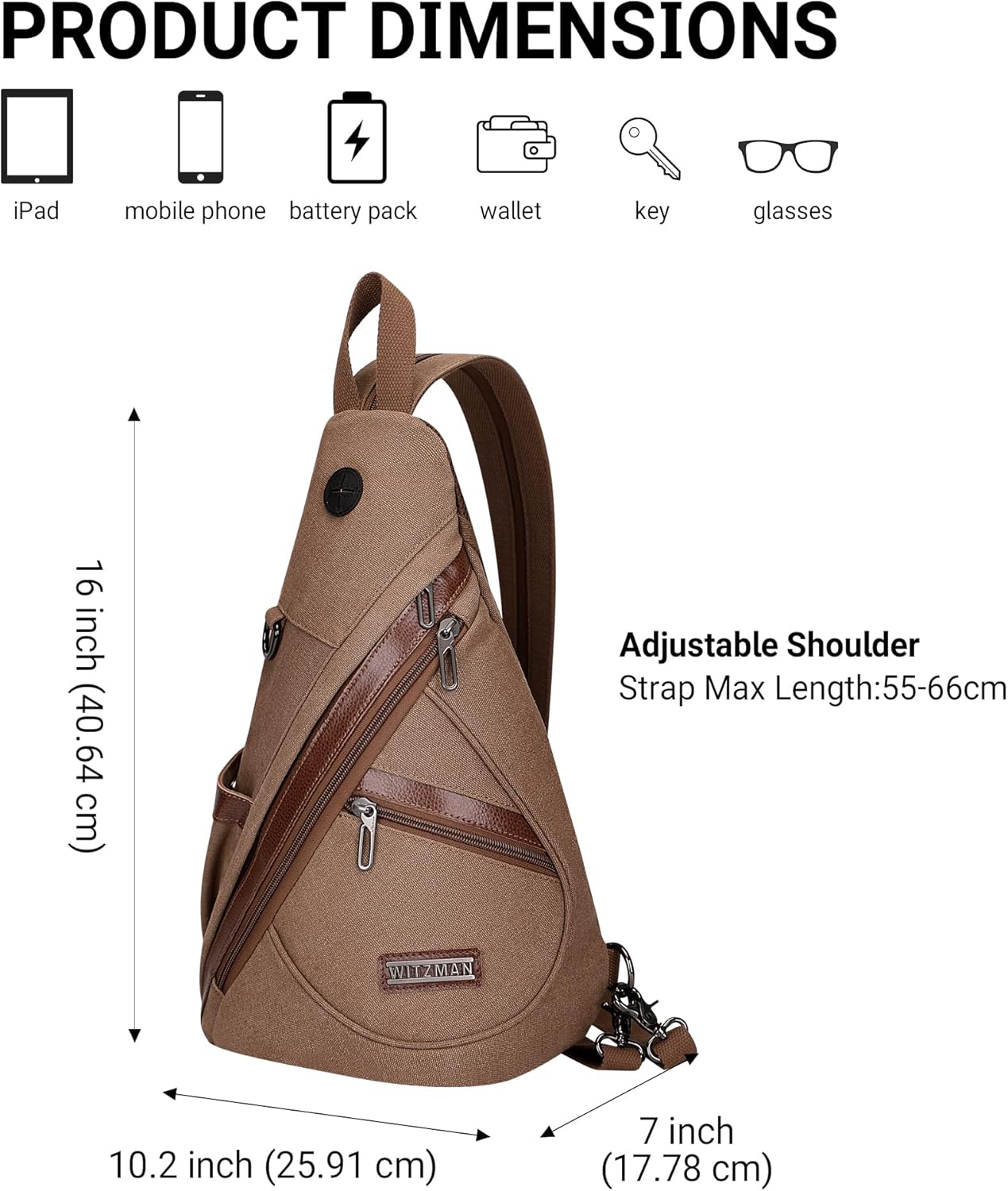 WITZMAN Canvas Sling Bag for Men Women Convertible Sling Backpack Crossbody Vintage Chest Bag Travel Casual Daypack（A8003 Brown）