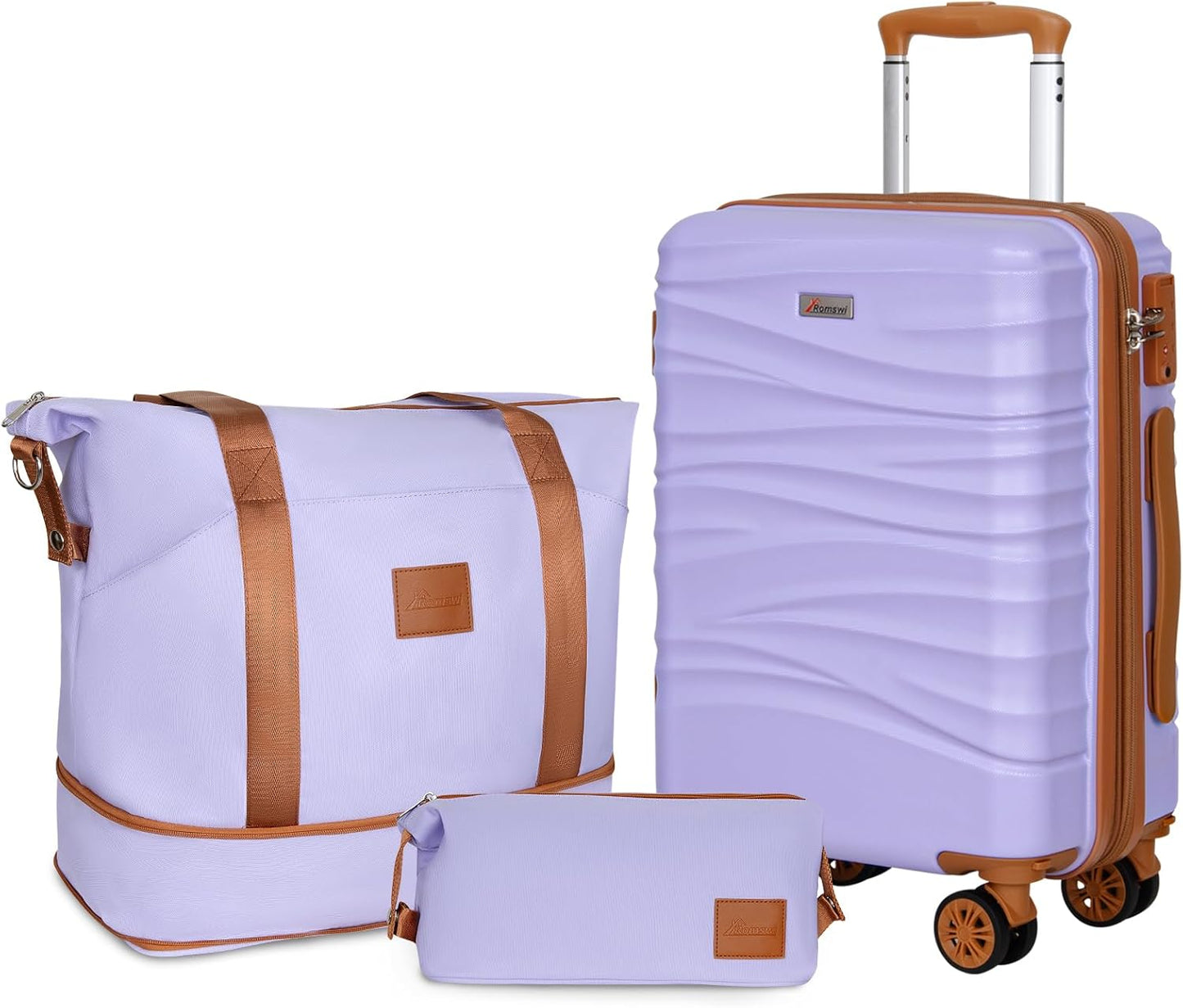 Romswi Luggage Set 3 Piece, Hardside 20 inch Carry On Luggage Airline Approved ABS+PC Suitcase with 22inch Duffel Bags, Purple, Luggage Set (DB/TB/20) with TSA Lock Dual Spinner Wheels