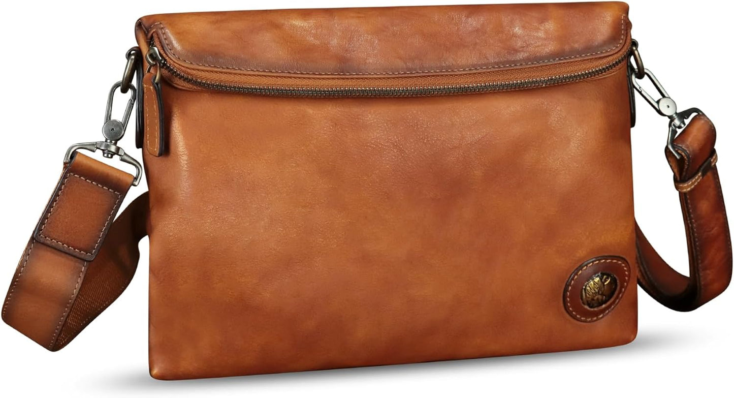 IVTG Genuine Leather Messenger Bag and Clutch Purse for Men and Women Leather Shoulder Bag Crossbody Satchel Purse with Strap