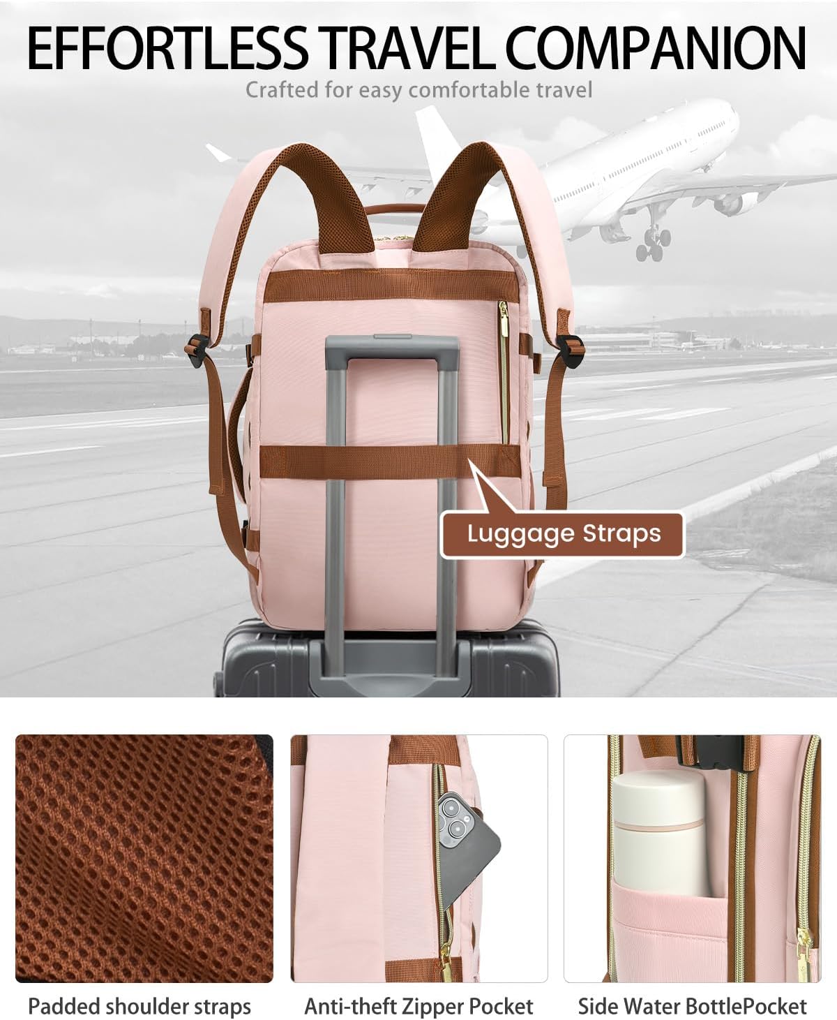 40L Travel Backpack for Women, Carry On Bag Flight Approved, Waterproof Backpack with 3 Packing Cubes, Weekender Personal Item Bag for Airplane Travel Essentials, TSA Approved
