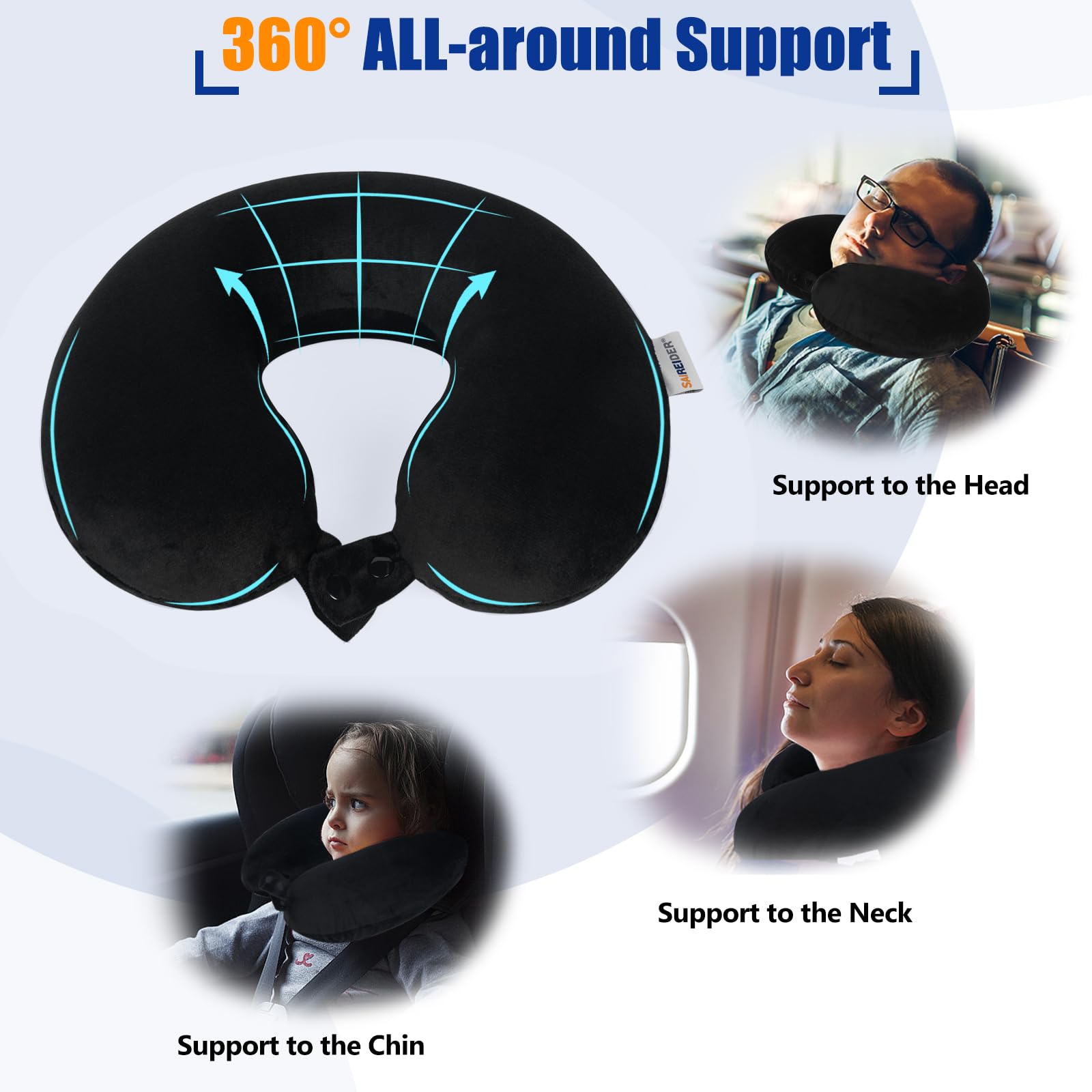 SAIREIDER Travel Pillow 100% Pure Memory Foam Travel Neck Pillow, Airplane Pillow for