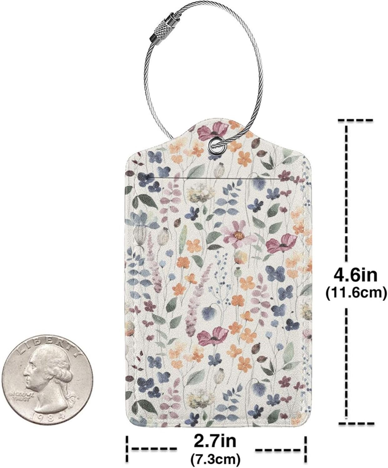 2 Pack Luggage Tag for Suitcase, Cute Leather Suitcase Tags Identifiers with Privacy Name Address Labels Durable Steel Loop for Women Men Girl Travel(Cute Watercolor Flowers)