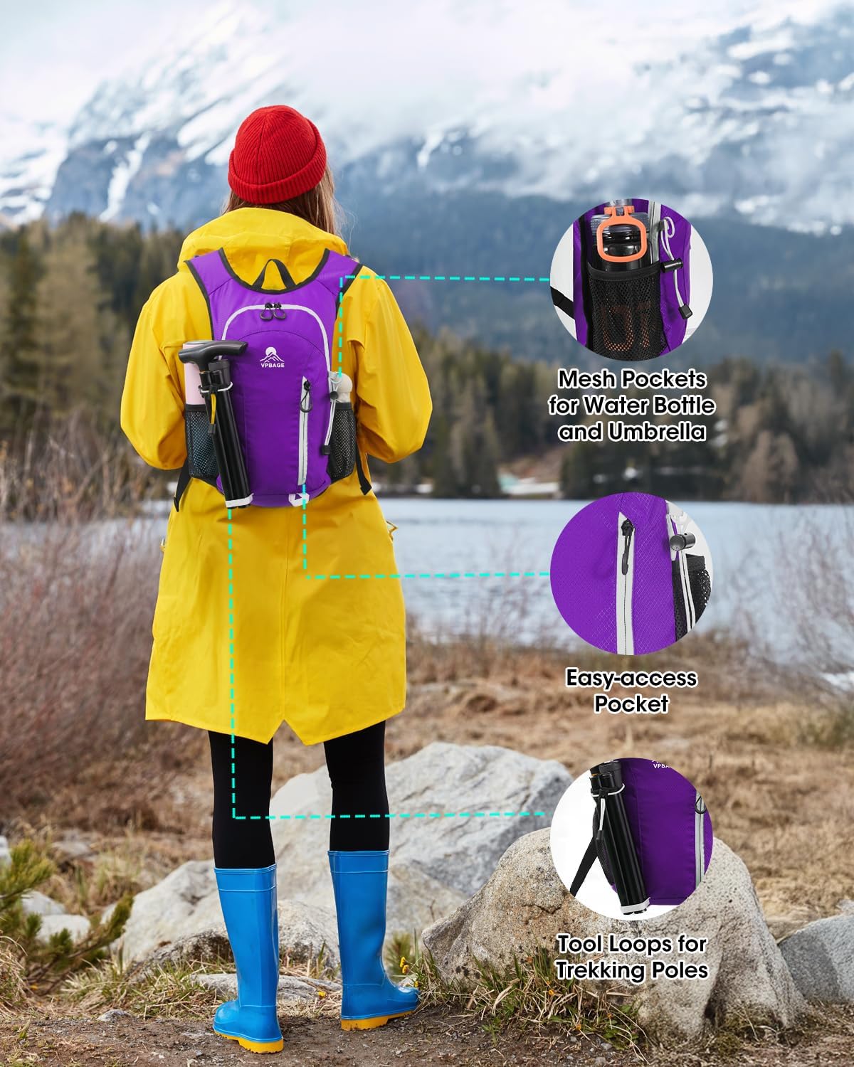 Small Hiking Backpack with Front Phone Holder, Packable Back pack with Chest and Waist Strap