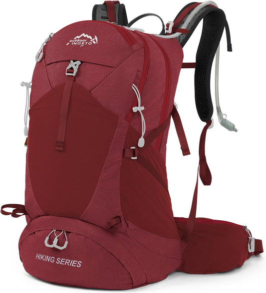 Hiking Backpack, Waterproof Hiking Daypack with 3L Water Bladder and Rain Cover, Lightweight Travel Camping Backpack for Men Women (Red)