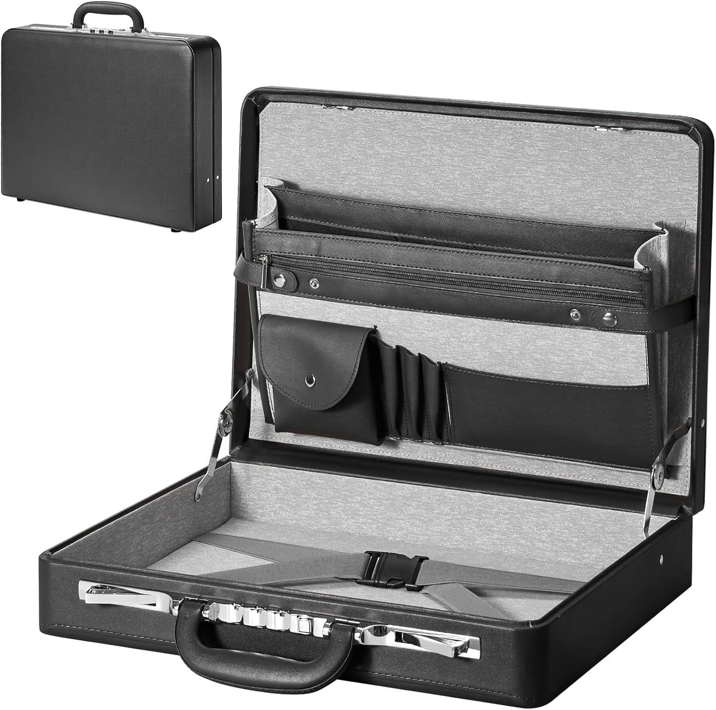 Briefcases for Men, Anti-Theft Longwave Lock Briefcase with 16 Inch Laptop Compartment, Waterproof Faux Leather, Brief Cases Men with Multi File Organizer, Perfect for Office, Travel (Black)