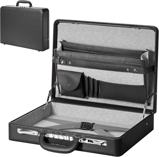 Briefcases for Men, Anti-Theft Longwave Lock Briefcase with 16 Inch Laptop Compartment, Waterproof Faux Leather, Brief Cases Men with Multi File Organizer, Perfect for Office, Travel (Black)