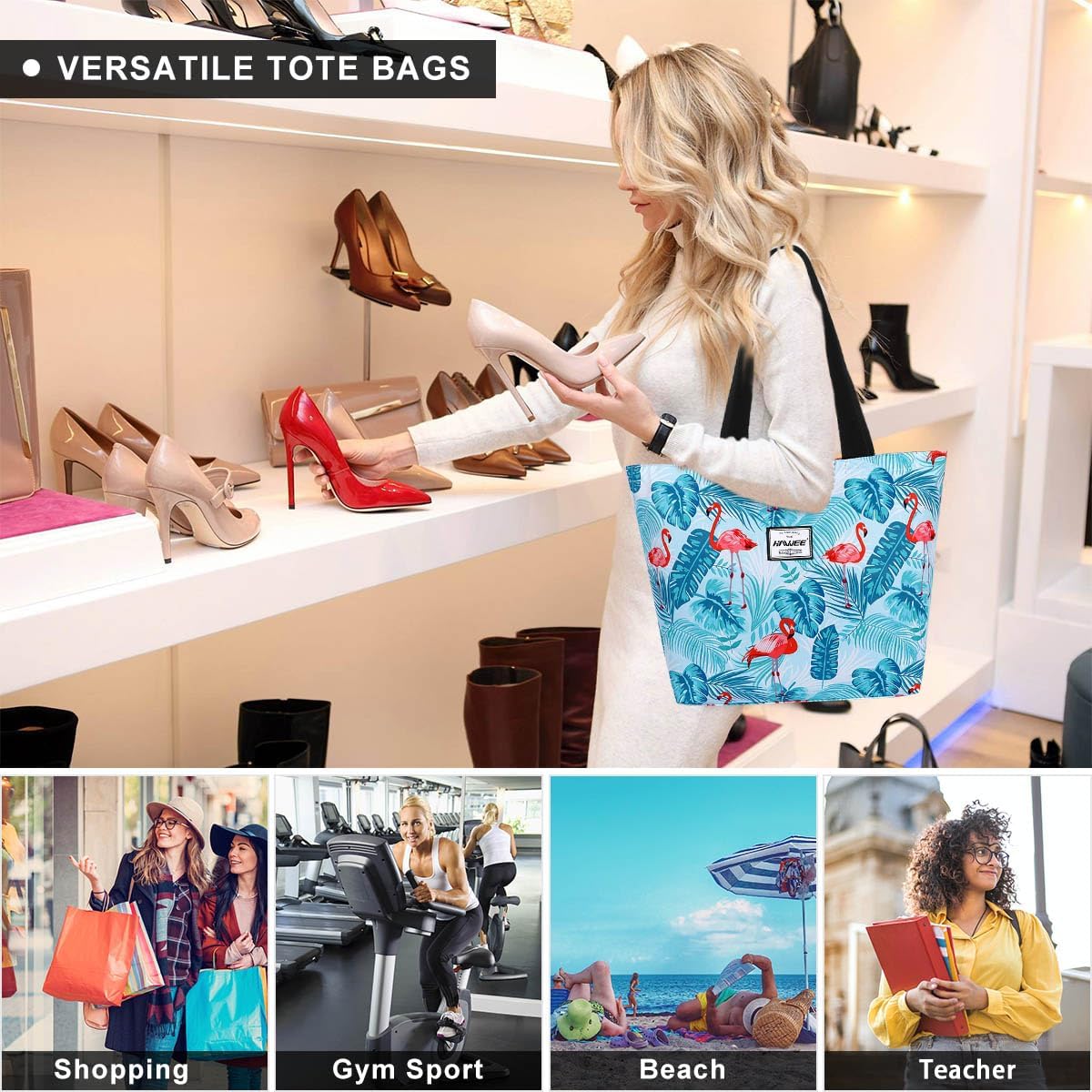 Tote Bag with Zipper for Women Inside Mesh Pocket Heavy Duty Casual Anti-water Cloth Travel Shoulder Handbag