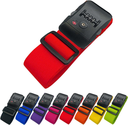 Suitcase Belt TSA Lock dial Type, I-Shape, English Instructions, Length Adjustable, Lightweight Type, Carrying case Marker, Travel, Business Trip, Luggage Collapse Prevention (Red)