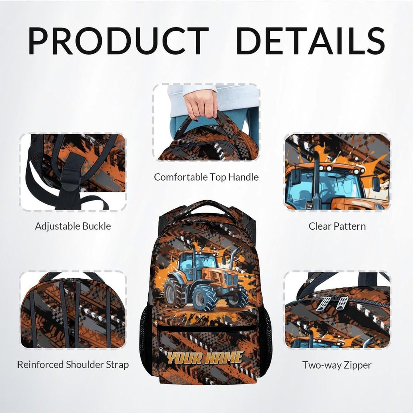 Mercuryelf Backpack and Lunch Box Set - 17 Inch Boys Bookbag with Lunch Bag for Primary Middle - Personalized Cool 3 in 1 Tractor Backpacks Set