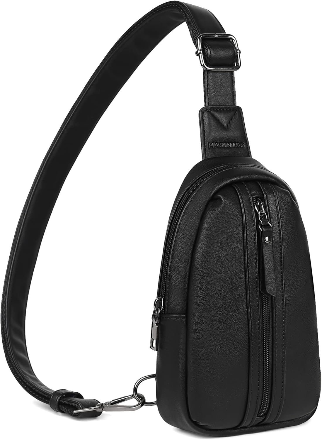 MASINTOR Small Sling Bag for Women and Men - Vegan Leather Crossbody Fanny Pack with Multiple Compartments for Everyday Use Pure Black