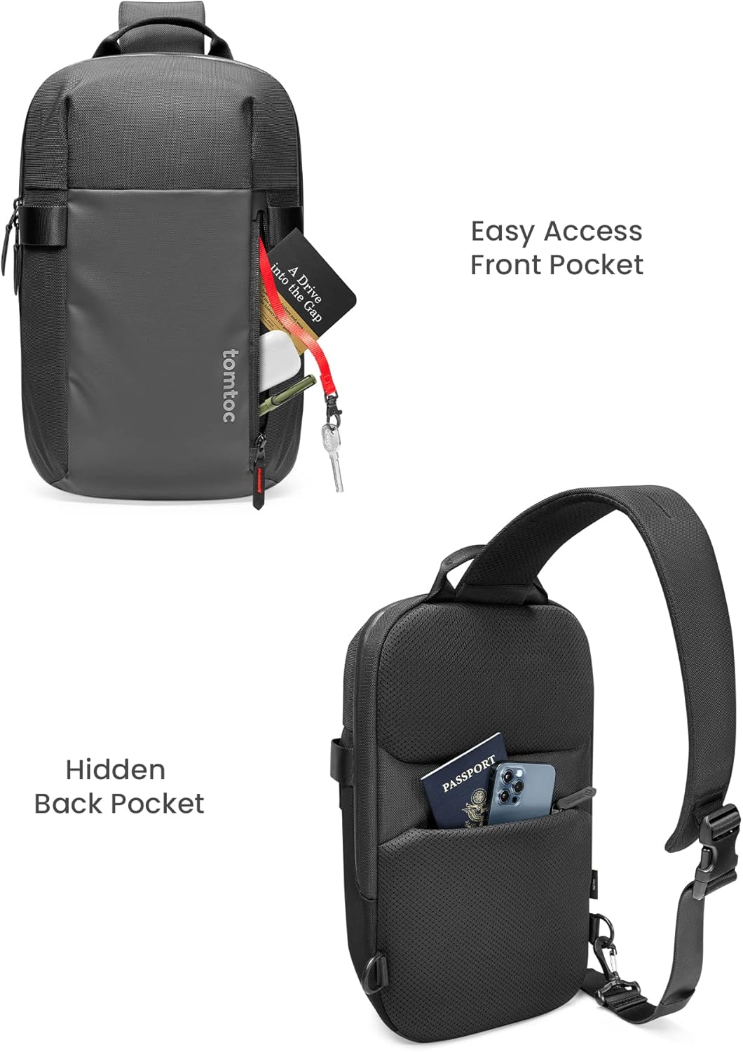 tomtoc 7L Sling Backpack Crossbody Bag for Men Women, EDC Daypack Chest Shoulder bag for 14-inch MacBook Pro M5, 13" MacBook Air/Pro, 13'' iPad Pro M5/iPad Air M3, Organized, Daily Use, Work, Travel-S