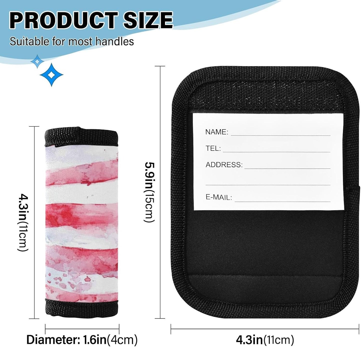 Watercolor American Flag Red 4 Pack Luggage Handle Wraps Covers for Suitcase Identifiers Bag Tags Travel Accessories